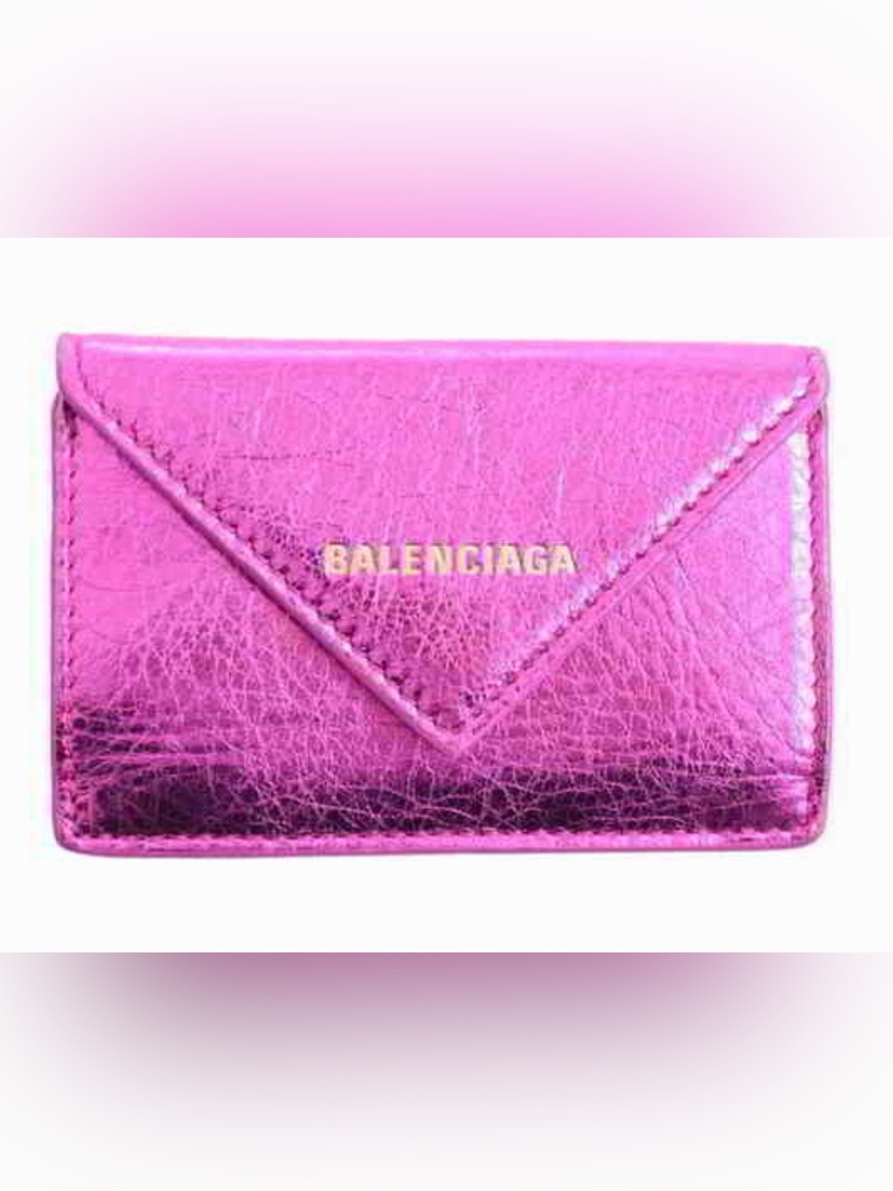 Balenciaga Metallic Hot Pink Envelope Wallet with Gold Logo